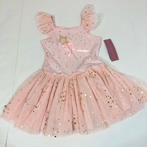 💕Soft Pink Girls Fairy Dress with Gold Accents✨